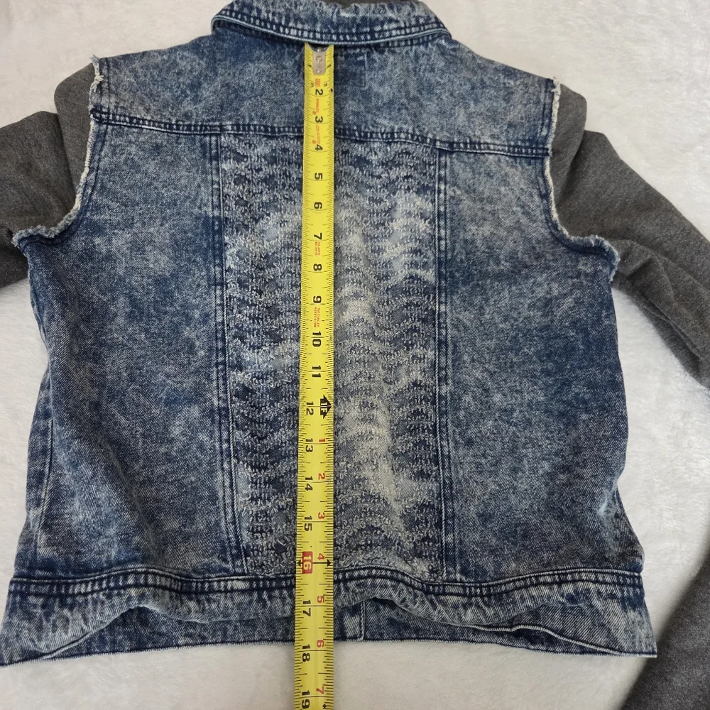 Miss‎ Me Jean Jacket Girls Med Cotton Sleeve hooded Embellished Beaded